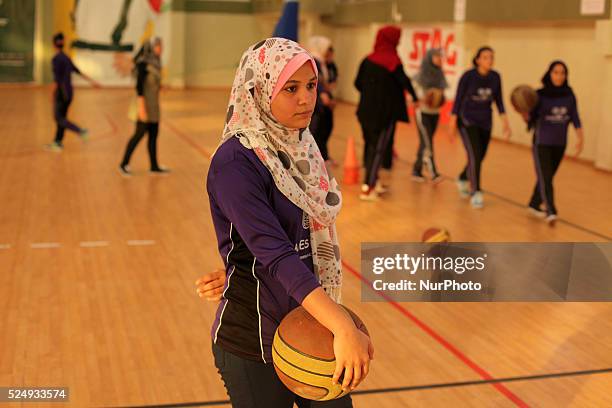 Palestinian girls basketball training exercise in Gaza City as part of an initiative to empower young girls. In Gaza City on September 7 aged between...