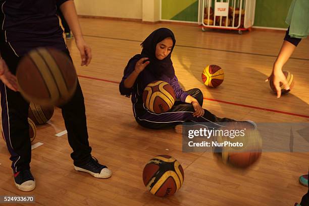 Palestinian girls basketball training exercise in Gaza City as part of an initiative to empower young girls. In Gaza City on September 7 aged between...