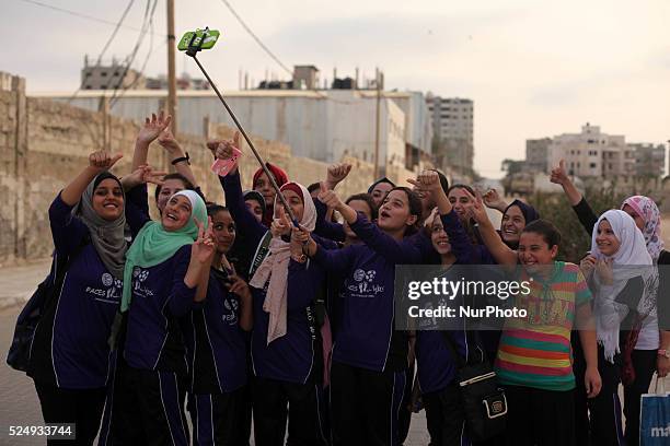 Palestinian girls basketball training exercise in Gaza City as part of an initiative to empower young girls. In Gaza City on September 7 aged between...