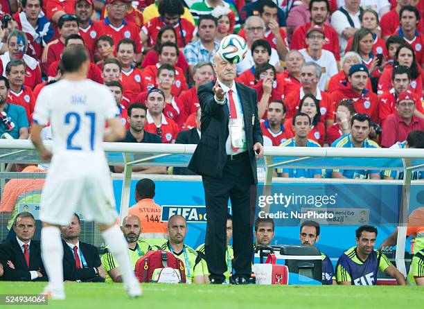 June: Vicente del Bosque in the match between Spain and Chile in the group stage of the 2014 World Cup, for the group B match at the Beira Rio...