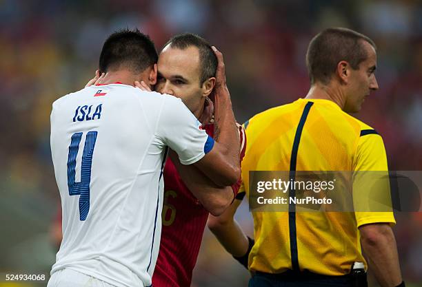 June: Isla and Iniesta in the match between Spain and Chile in the group stage of the 2014 World Cup, for the group B match at the Beira Rio stadium,...