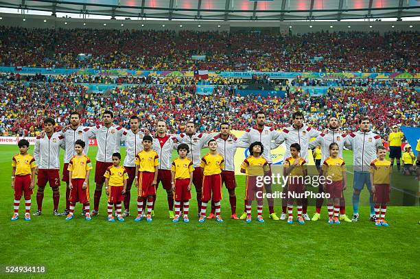 June: spanish team in the match between Spain and Chile in the group stage of the 2014 World Cup, for the group B match at the Beira Rio stadium, on...