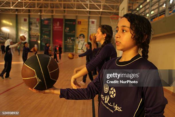 Palestinian girls basketball training exercise in Gaza City as part of an initiative to empower young girls. In Gaza City on September 7 aged between...