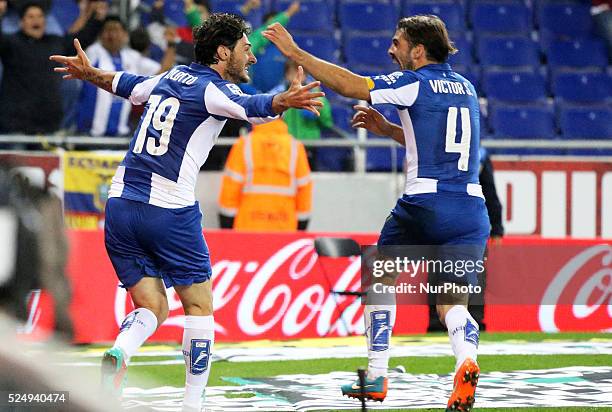 November-: Colotto and Victor Sanchezgoal celebration in the game between RCD Espanyol and Villarreal, of the week 11 of the spanish Liga BBVA,...