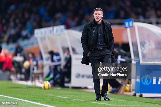 Simeone in the match between Real Sociedad and Atletico Madrid, for Week 11 of the spanish Liga BBVA played at the Anoeta stadium, November 9, 2014....