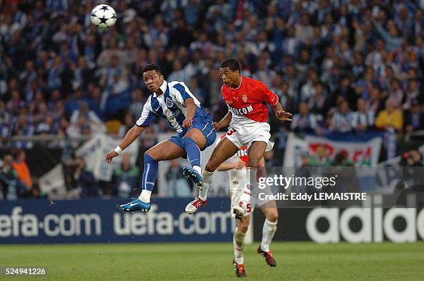 Soccer Champions League Season 2003 - 2004 Final: AS Monaco vs FC Porto. Carlos Alberto and Patrice Evra . Finale de la Ligue des Champions de...