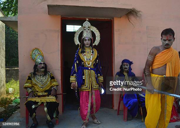 Indian artists,dressed as various characters ,prepares themselves for traditional Ramleela,a play narrating the life of Hindu God Ram,ahead of...