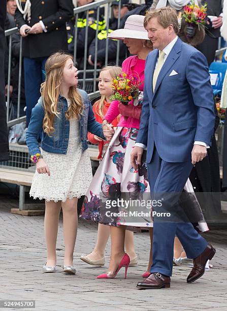 Princess Alexia, Princess Ariane, Queen Maxima and King Willem-Alexander of The Netherlands attend celebrations marking his 49th birthday on King's...