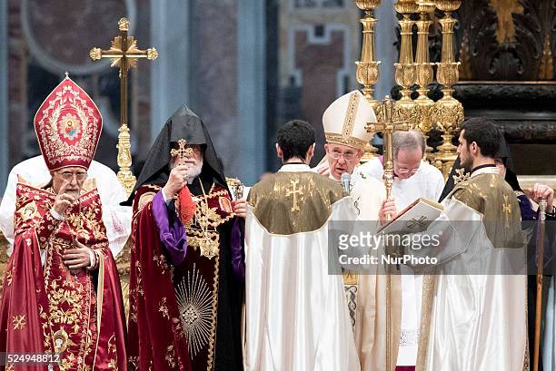 Pope Francis calls Armenian killings the 'first genocide of 20th century The head of Armenia's Orthodox Church Karekin II, during an Armenian-Rite...