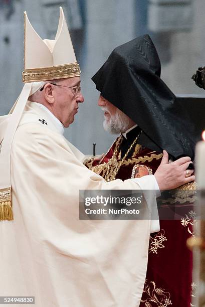 Pope Francis calls Armenian killings the 'first genocide of 20th century The head of Armenia's Orthodox Church Karekin II, during an Armenian-Rite...