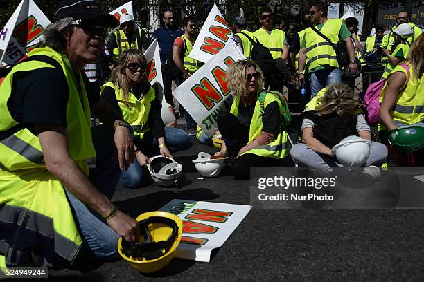 Gold miners of Hellas Gold, a Canadian-Greek Cooperation protesting on April, 16. In Athens against the deorivatisation and closure of the gold mines...