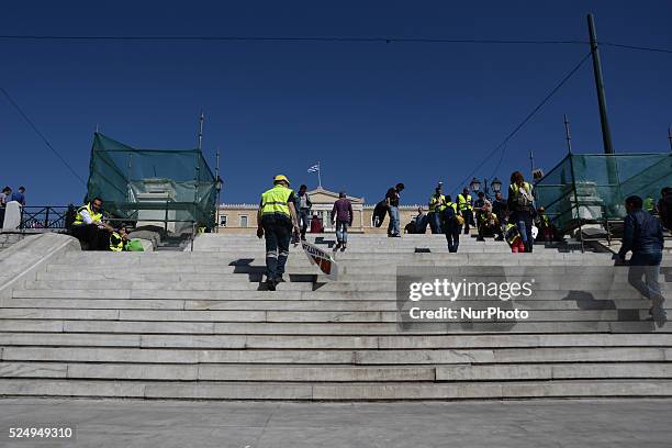 Gold miners of Hellas Gold, a Canadian-Greek Cooperation protesting on April, 16. In Athens against the deorivatisation and closure of the gold mines...