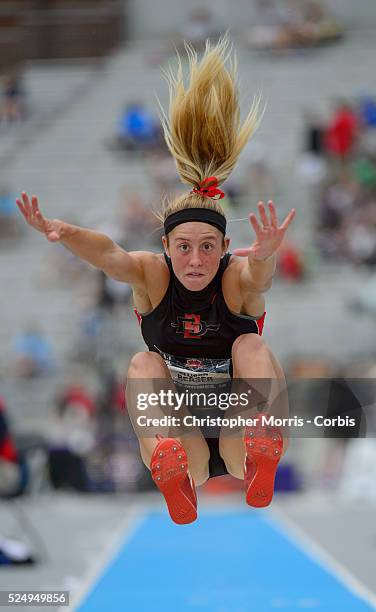The USA track & field championships in Des Moines, Iowa-Day 2: Heptathlete Allison Reaser in the long jump.