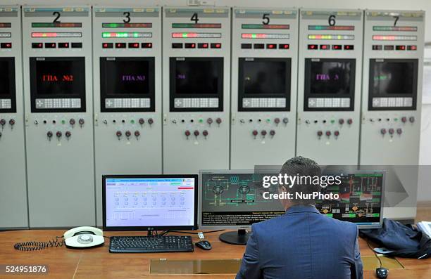 Worker in the dispatching office at a gas compressor station near the western Ukrainian city of Uzhgorod, not far from the border with Slovakia,...
