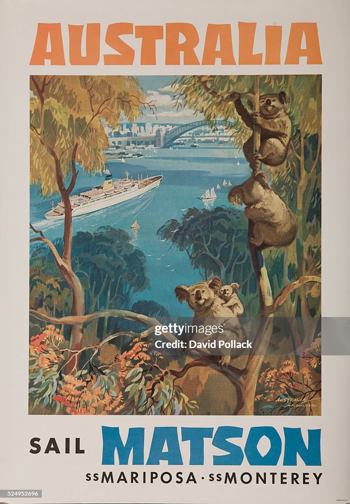 Matson Lines Travel Poster, Australia SS Mariposa SS Monterey