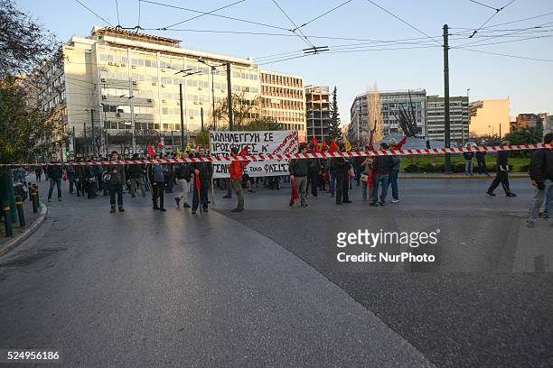 Supporters of the ultra nationalist Golden Dawn party demonstrate supporting the exile of illegal immigrants on World Day against Racism and Fascism...