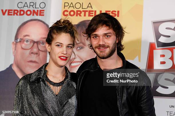 Actors Lorenzo Richelmy and Tea falco attends "'Sotto una Buona Stella" photocall in Rome - Savoy Cinema