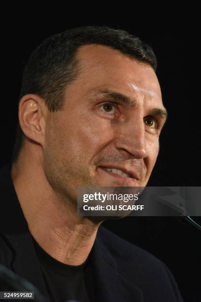 Ukranian heavyweight Wladimir Klitschko attends a press conference to publicise his forthcoming world heavyweight title fight against British...