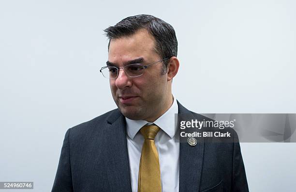 Rep. Justin Amash, R-Mich., arrives for the House Republican Conference meeting in the U.S. Capitol on Wednesday, April 27, 2016.