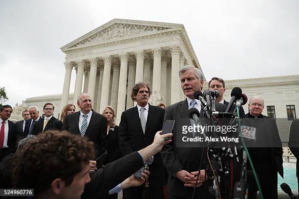 Former Virginia Governor Robert McDonnell speaks to members of the media in front of the U.S. Supreme Court April 27, 2016 in Washington, DC. The...