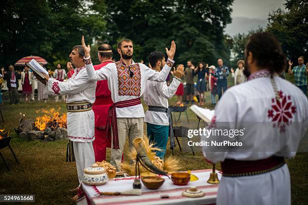 Ukrainian pagans celebrate Svetovid, one of the main Slavic holidays, Kiev, Ukraine, on September 27, 2015.