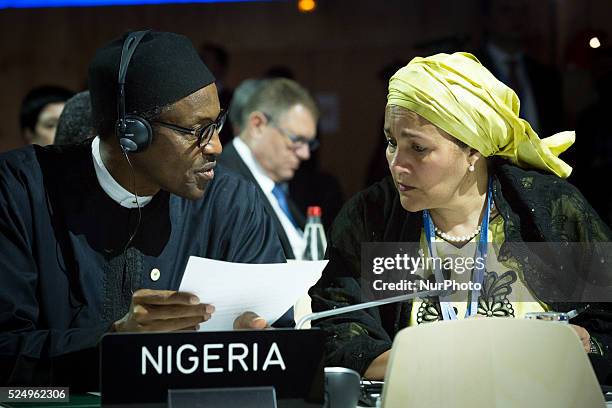President Muhammadu Buhari with Amina Mohammed, Minister of Environment at the openning of the UN Climate Change Conference COP 21, in Paris, France...