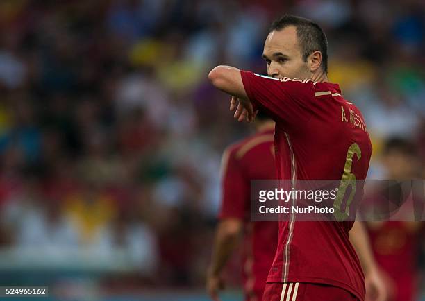 June: Iniesta in the match between Spain and Chile in the group stage of the 2014 World Cup, for the group B match at the Beira Rio stadium, on June...