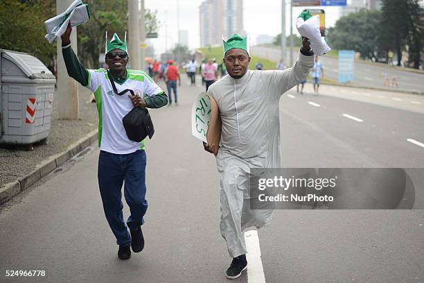 June. Nigeria supporters before the match between Argentina and Nigeria, for the group F of the Fifa World Cup 2014, played at the Beira Rio Stadium...