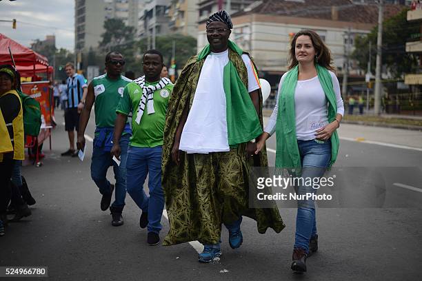 June. Nigeria supporters before the match between Argentina and Nigeria, for the group F of the Fifa World Cup 2014, played at the Beira Rio Stadium...