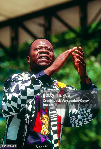 Congolese Soukous musician Papa Wemba performs onstage at SummerStage in Central Park, New York, New York, July 15, 1990.