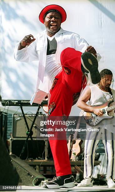 Congolese Soukous musician Papa Wemba performs onstage durign the Africa Fete concert at SummerStage in Central Park, New York, New York, July 5,...