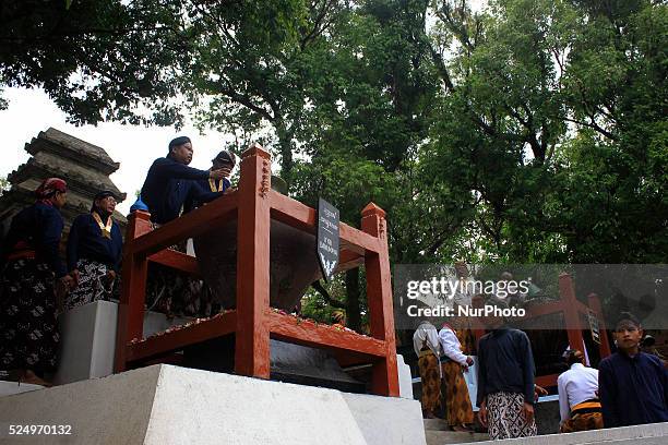 Some courtiers of Yogyakarta and Surakarta Palace held procession &quot;nguras enceh&quot; at cemetery of the kings of Mataram, Yogyakarta,...