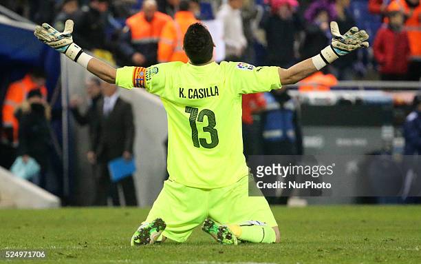 January 17- SPAIN: Kiko Casilla goal celebration in the match between RCD Espanyol and RC Celta, corresponding to the week19 of the spanish Liga...