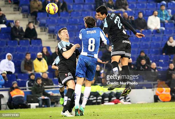 January 17- SPAIN: Stuani and Cabral in the match between RCD Espanyol and RC Celta, corresponding to the week19 of the spanish Liga BBVA, played in...