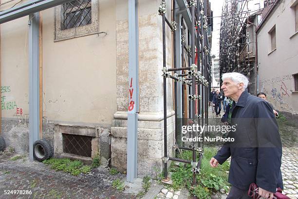 The Italian Ministry of Culture, Massimo Bray, during the visit on the historic center of L'Aquila, Italy on 5 May 2013. On April 6, 2013 a strong...