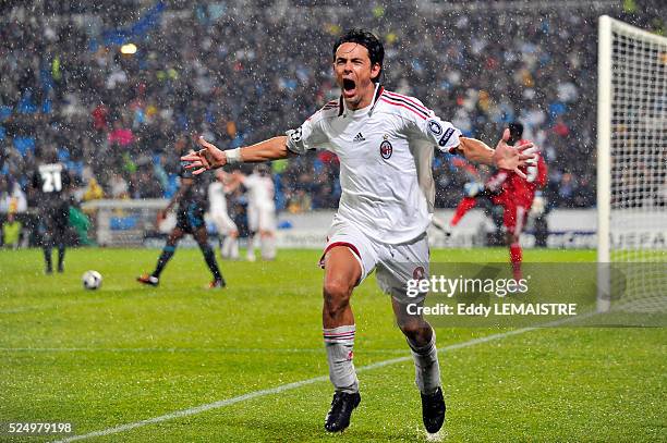 Milan's Filippo Inzaghi celebrates his second goal during the UEFA Champions League soccer match, Olympique de Marseille vs AC Milan at the Velodrome...
