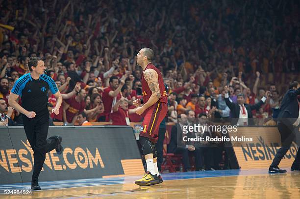 Blake Schilb, #1 of Galatasaray Odeabank Istanbul in action during the EuroCup Basketball Finals Game 2 between Galatasaray Odeabank Istanbul v...