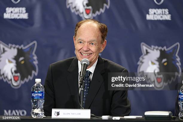 Tom Thibodeau, President of Basketball Operations and Head Coach of the Minnesota Timberwolves are introduced to the media by Owner Glen Taylor on...