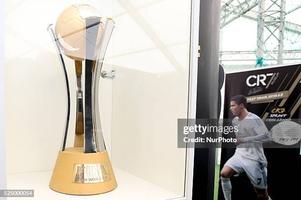 Trophy won by CR7 on display at the Cristiano Ronaldo traveling museum in Lisbon, on October 6, 2015.