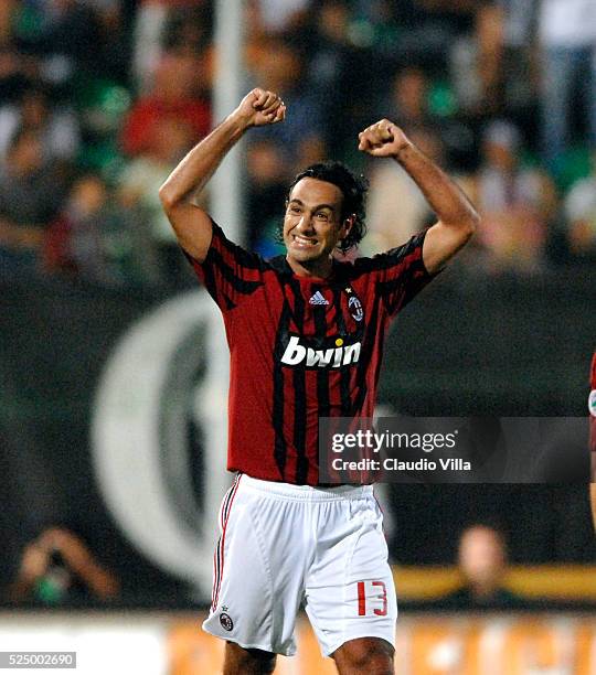 Alessandro Nesta of Milan celebrates during the "Serie A" match between Siena and Milan at the "Artemio Franchi" stadium in Siena.