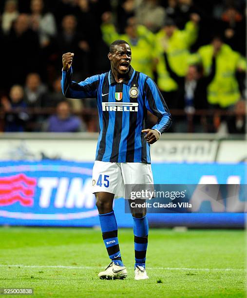 Mario Balotelli of FC Inter Milan during the "Serie A" 2007-2008 match, round 33, between FC Inter Milan and Fiorentina at the "Giuseppe Meazza"...