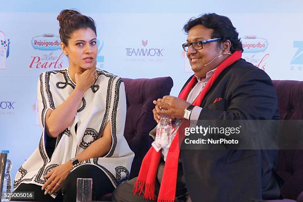 Bollywood actress Kajol Devgan with Writer Ashwin Sanghi during the session at the 9th Edition of ZEE ZEE Jaipur Literature Festival at Diggi Palace...