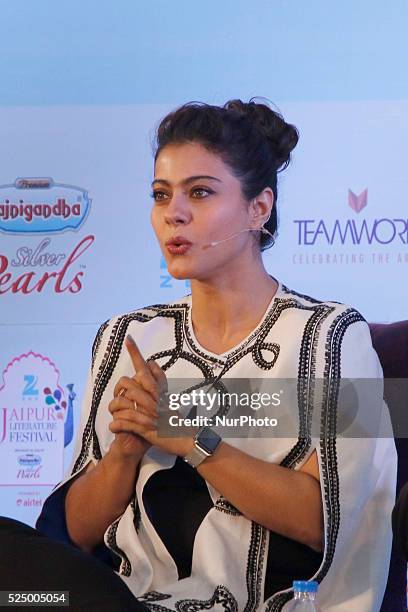 Bollywood actress Kajol Devgan during the session at the 9th Edition of ZEE ZEE Jaipur Literature Festival at Diggi Palace in Jaipur ,23 Jan,2016.