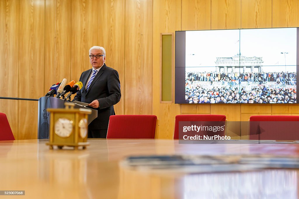 German Foreign Minister Steinmeier gives a statement in the today's Bismarck's Office in Berlin