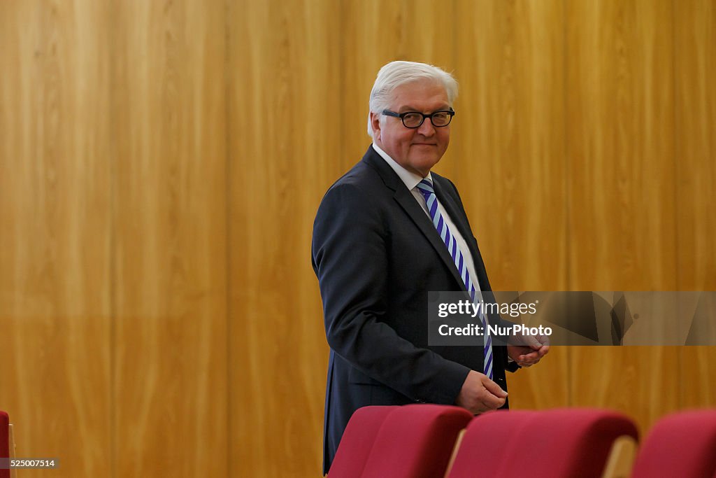 German Foreign Minister Steinmeier gives a statement in the today's Bismarck's Office in Berlin