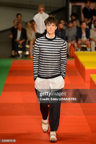 Model presents a creation from the Spring/Summer 2012/2013 Men's collection of Kenzo at the Paris Fashion Week, in Paris, France, 30 June 2012. The...