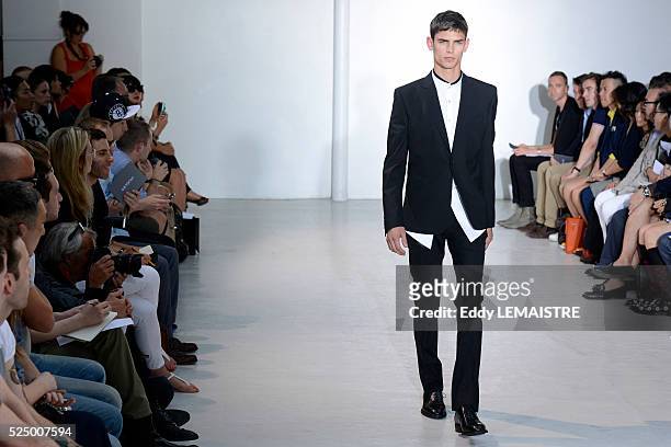 Model presents a creation from the Spring/Summer 2012/2013 Men's collection of Mugler at the Paris Fashion Week, in Paris, France, 27 June 2012. The...