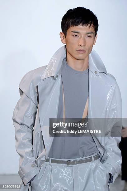 Model presents a creation from the Spring/Summer 2012/2013 Men's collection of Mugler at the Paris Fashion Week, in Paris, France, 27 June 2012. The...