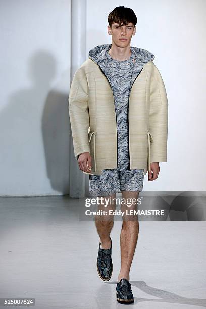 Model presents a creation from the Spring/Summer 2012/2013 Men's collection of Mugler at the Paris Fashion Week, in Paris, France, 27 June 2012. The...