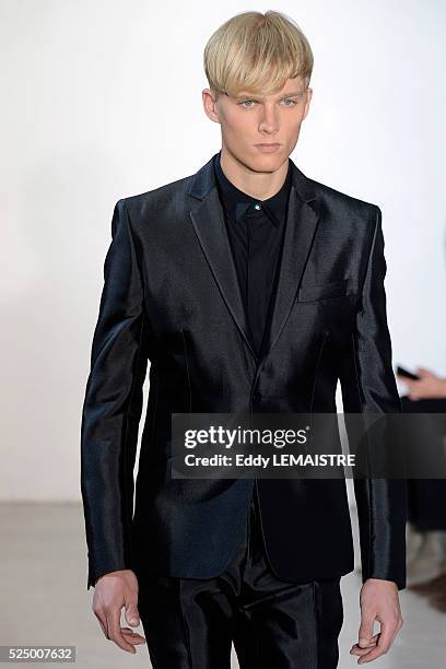 Model presents a creation from the Spring/Summer 2012/2013 Men's collection of Mugler at the Paris Fashion Week, in Paris, France, 27 June 2012. The...